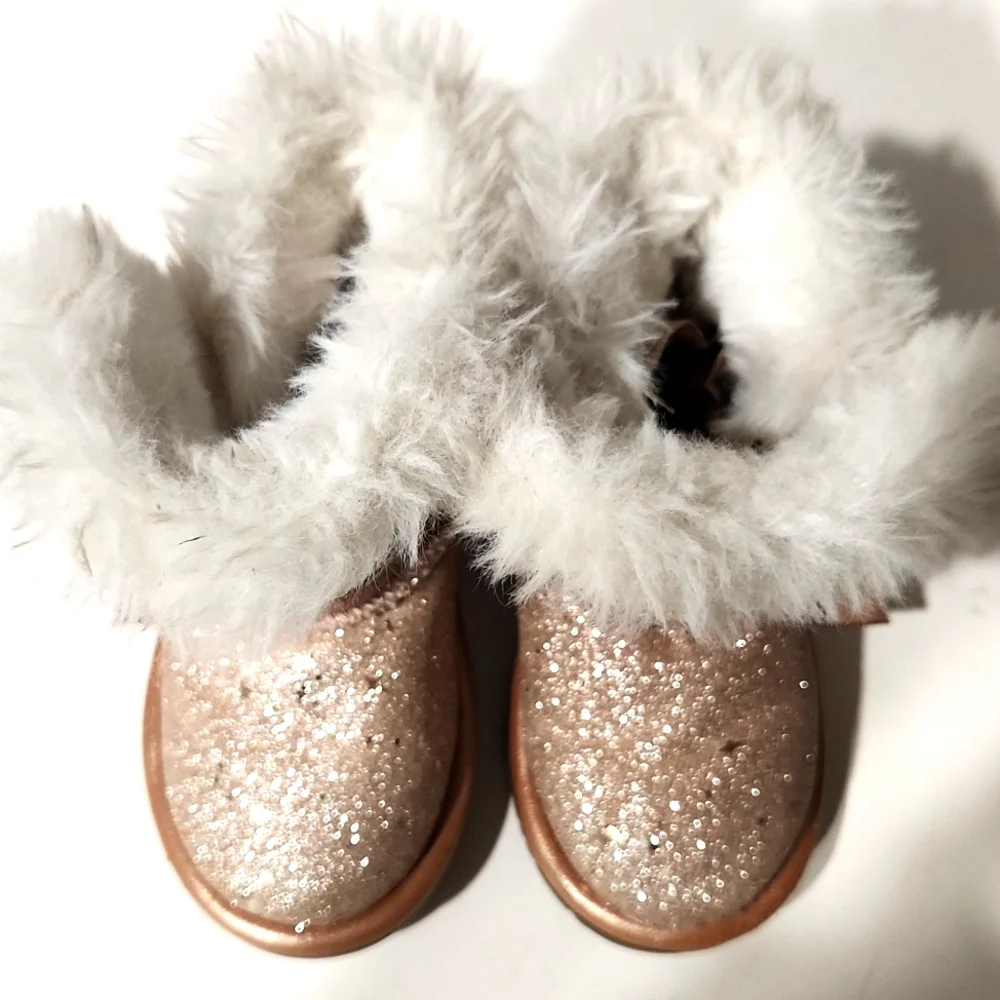 Juicy Couture Windsor Girl's Rose Gold Sparkle Faux Fur Toddler Boots Size 6